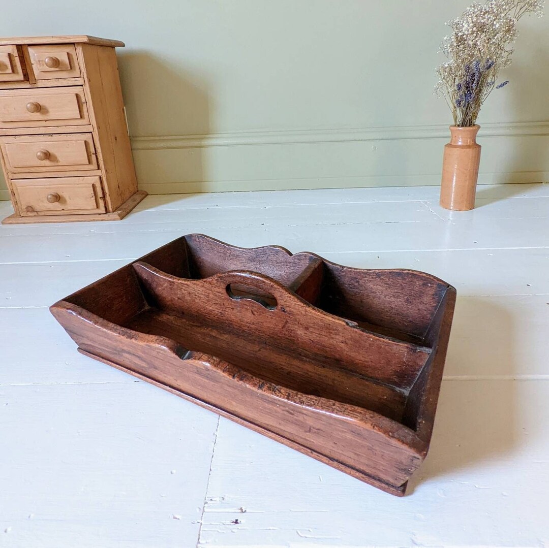 An Antique Victorian Oak Cutlery Tray or Housemaid's Tray Etsy