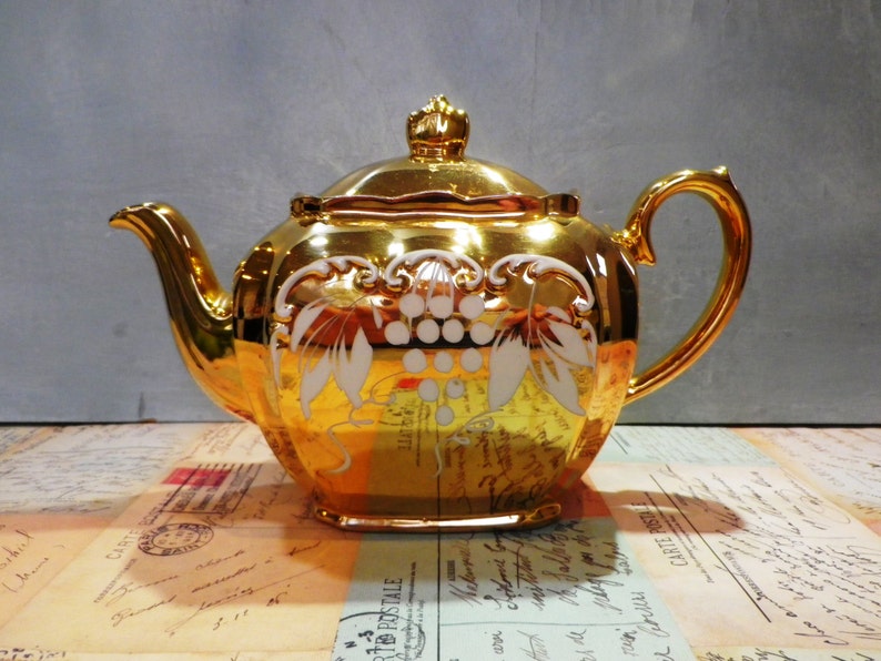 Sadler Cube Teapot Milk Jug and Sugar Bowl 1950's Gold Etsy