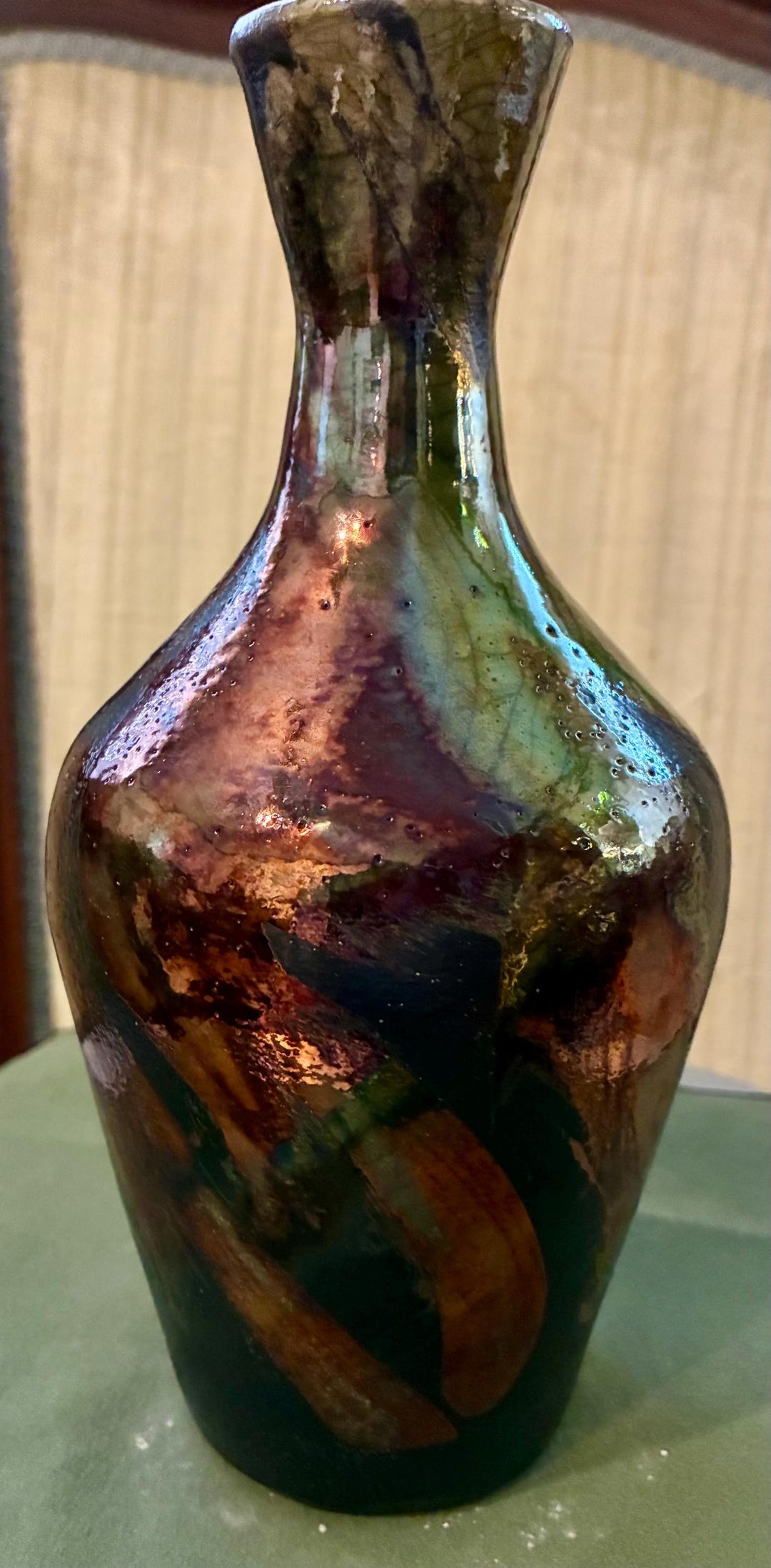 Raku Fired Stoneware Vase Turquoise Copper Pottery Wheel Thrown Ceramic ...