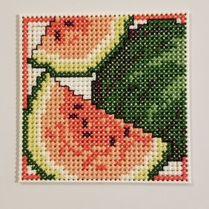 Handmade Cross Stitched &quot;Watermelon&quot; Refrigerator Magnet