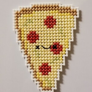 Handmade Cross Stitched Kawaii Style Pepperoni Pizza Slice Refrigerator Magnet