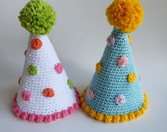 Pompom Party Hat  - PDF Crochet Pattern - Crochet Party Hat - Party Decor - Kids Birthday - Pets Birthday - Pet Accessories