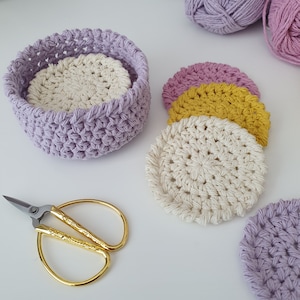 Crochet Face Scrubbies and Basket Pattern: Reusable Makeup Pads (PDF Pattern)