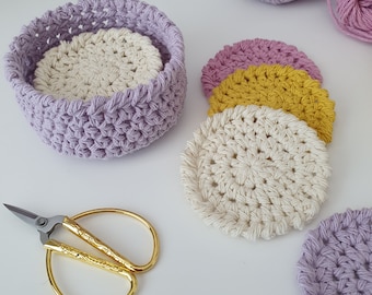 htr Face Scrubbies And Basket - PDF Crochet Pattern - Crochet Face Pads - Reuseable Makeup Remover Pads