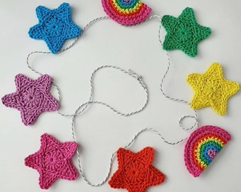 Star and Rainbow Garland - PDF Crochet Star Pattern - Crochet Rainbow and Star Bunting