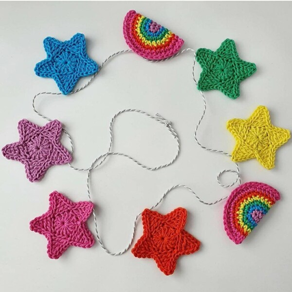 Star and Rainbow Garland - PDF Crochet Star Pattern - Crochet Rainbow and Star Bunting