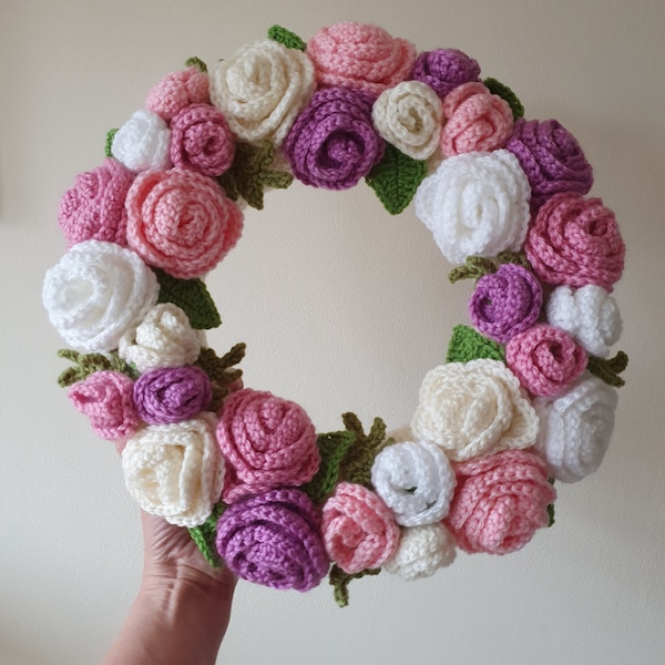 Couronne de roses au crochet - Patron au crochet PDF - Couronne de fleurs au crochet