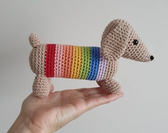 Rainbow Sausage Dog - PDF Crochet Pattern - Crochet Sausage Dog - Rainbow Dachshund - Crochet Dachshund - Amigurumi Dachshund