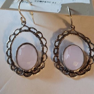 1990&#39;s Silver and Rose Quartz Earrings
