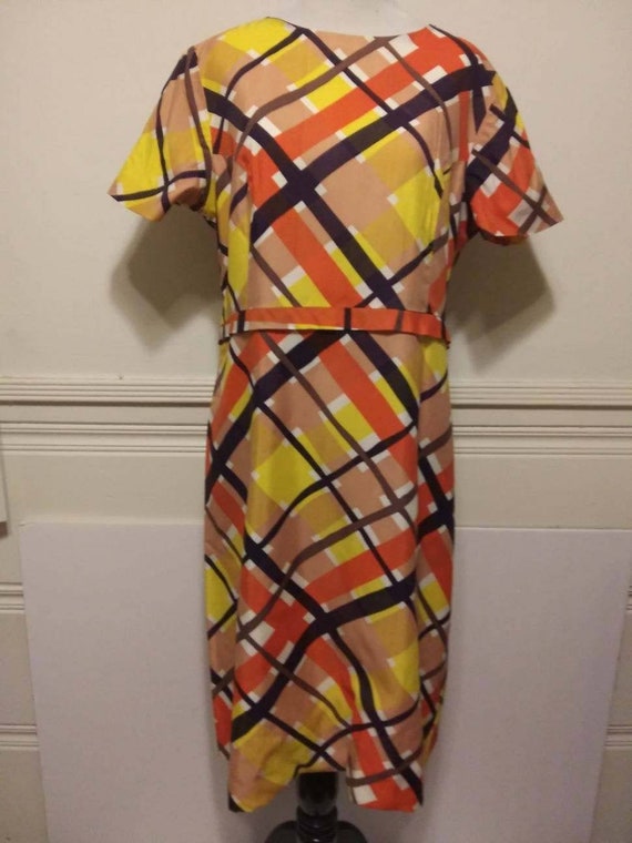 1960s Yellow and Orange Plaid Sheath Dress - image 1