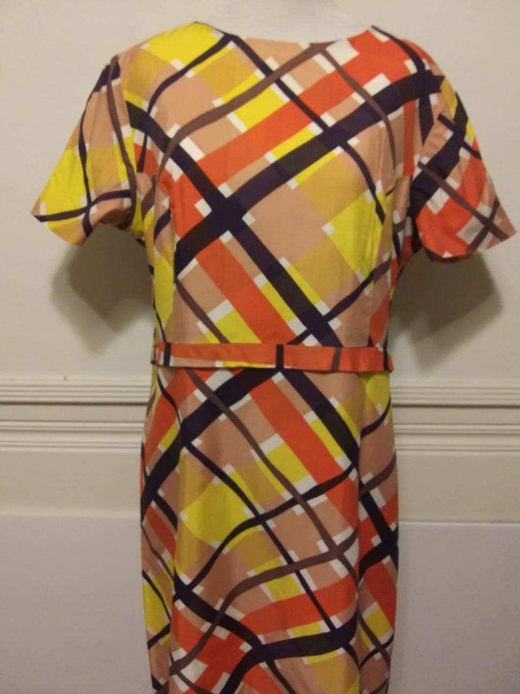 1960s Yellow and Orange Plaid Sheath Dress - image 8