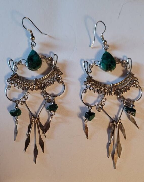 1990's Silver and Turquoise Dangling Earrings
