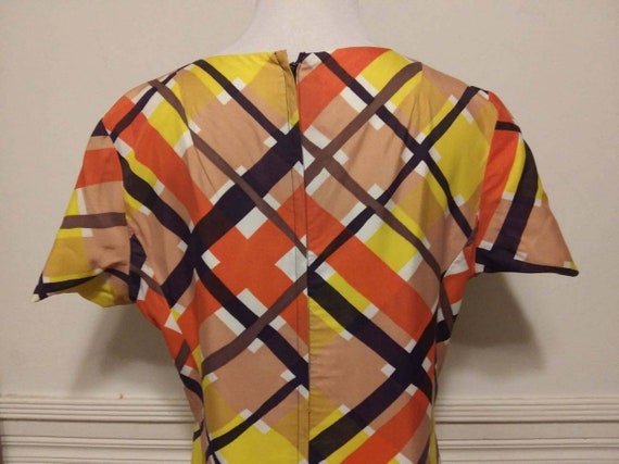 1960s Yellow and Orange Plaid Sheath Dress - image 5