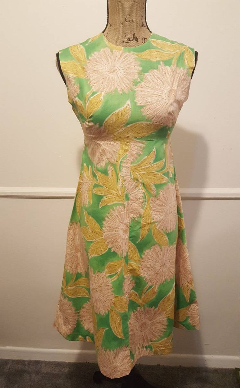1960s Beautiful Green Flower A-line Dress Small - Etsy