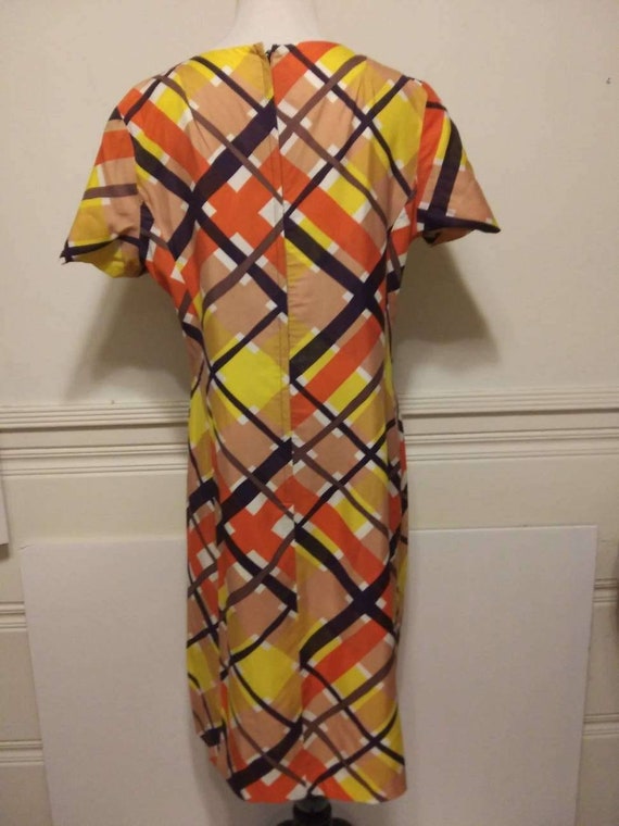 1960s Yellow and Orange Plaid Sheath Dress - image 2