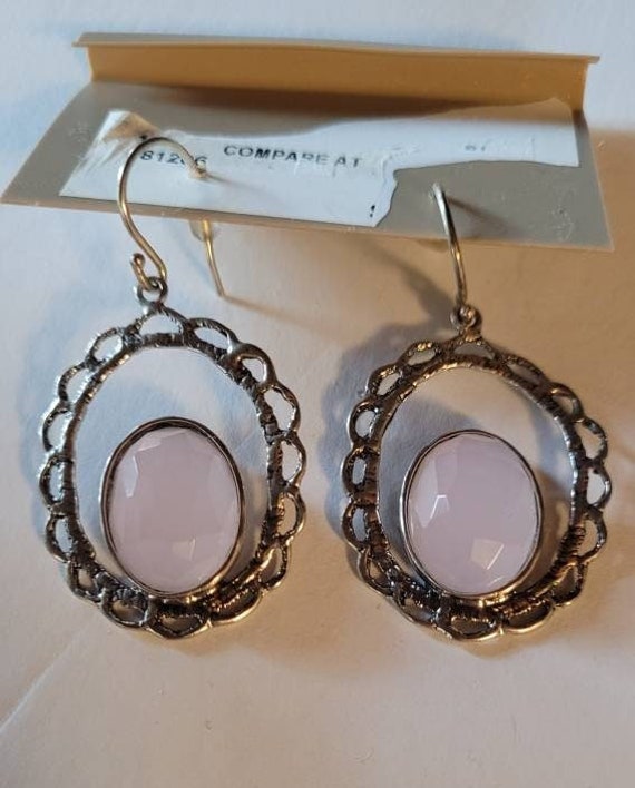 1990's Silver and Rose Quartz Earrings - image 1