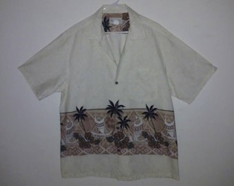 Vintage Cream Palm Trees and Flowers Hawaiian Shirt 2XL