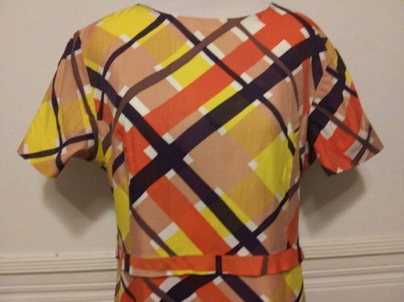 1960s Yellow and Orange Plaid Sheath Dress - image 4