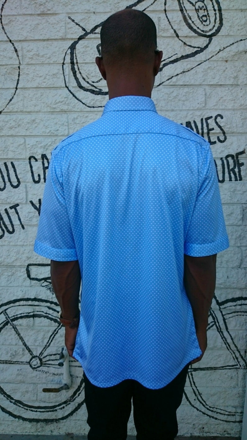 Mens Vintage Retro Blue and White Polkadot Button Down Shirt Etsy