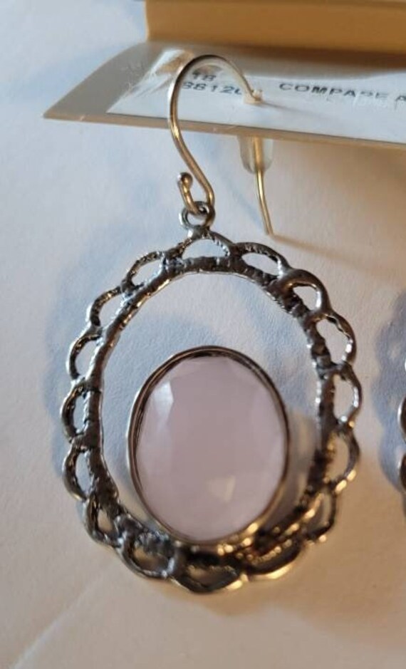 1990's Silver and Rose Quartz Earrings - image 2