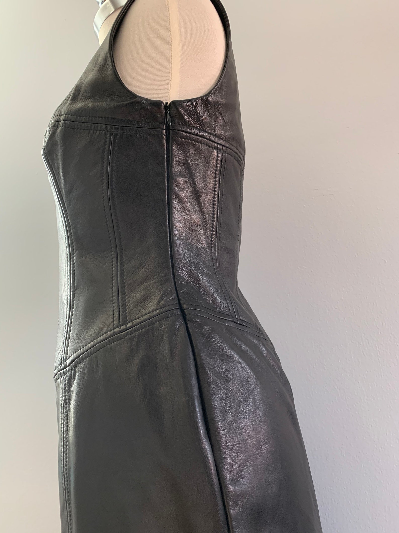 2000's 'danier' Vintage Leather Sleeveless Dress | Etsy