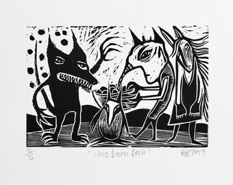 Llus Duon Bach -Torlun Leino/Lino Print