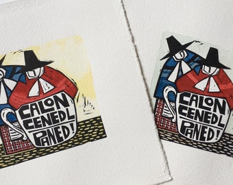 Calon Cenedl - Paned! (Lliw) - Torlun Leino/Lino Print