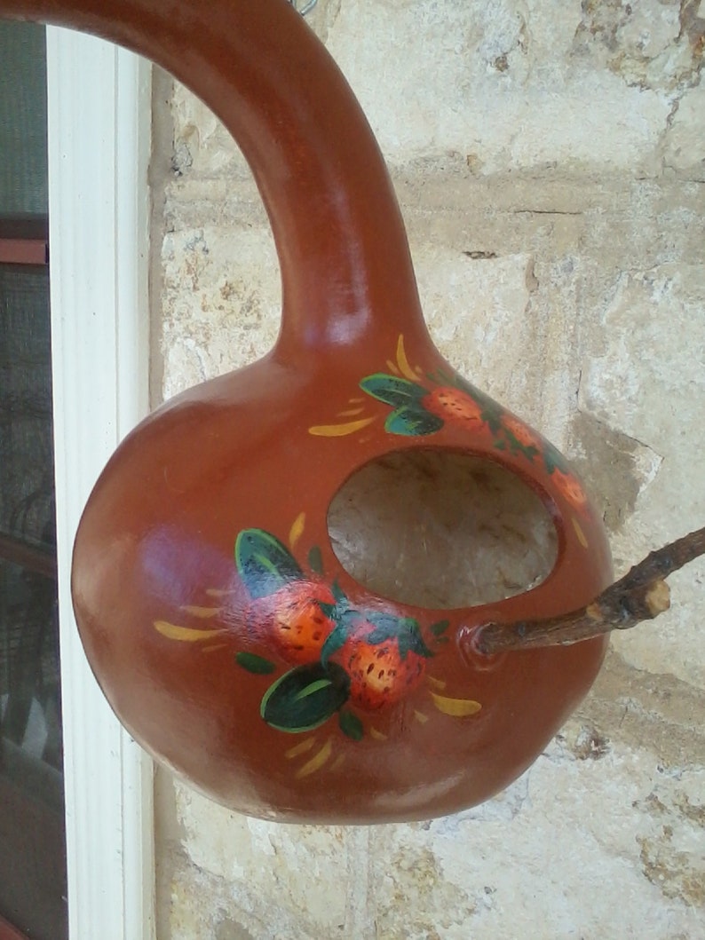 Hand Painted Gourd Bird Feeder Or House Colorful Fruit And Etsy