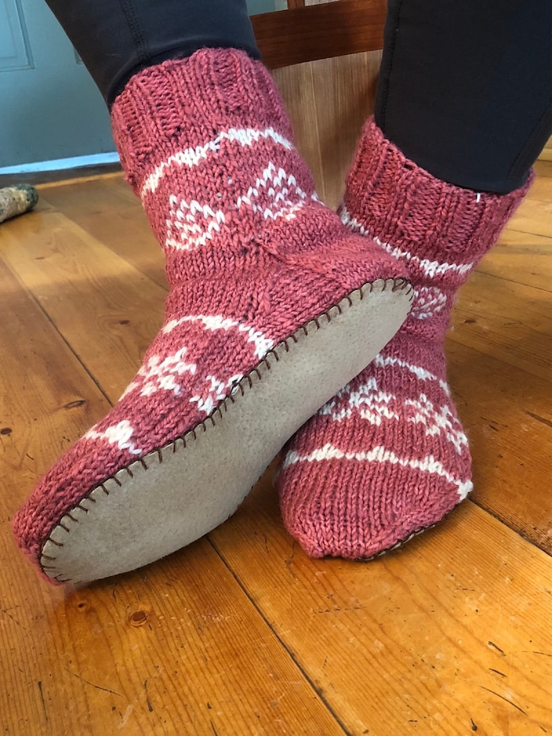 Hand Knit Slipper Socks With Natural Leather Soles. 100 Hand Etsy