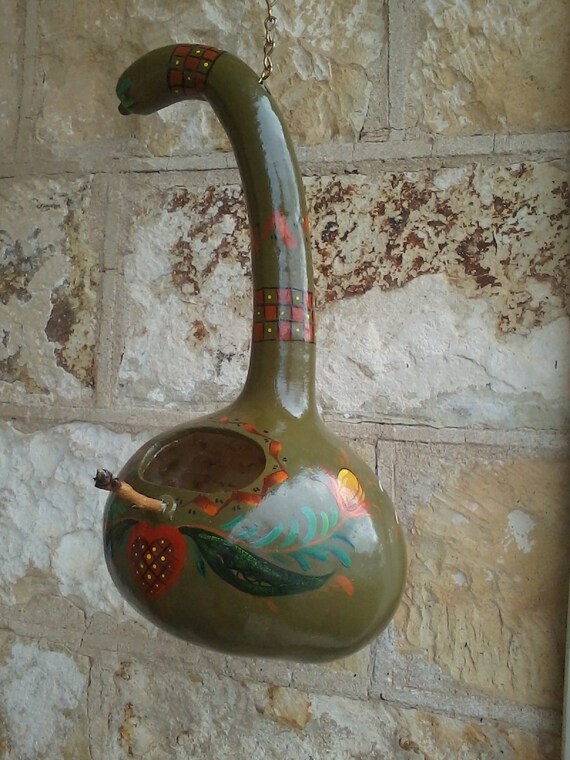 Hand Painted Gourd Bird Feeder American Folk Art Chicken Etsy