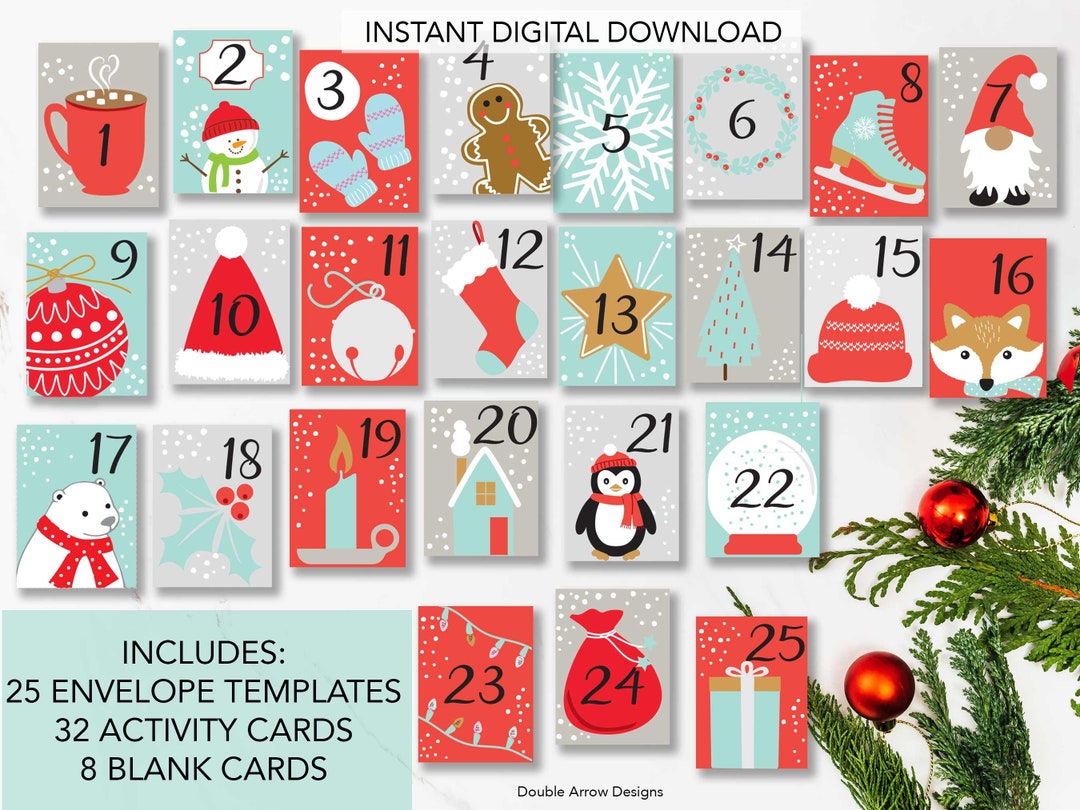 Printable Advent Calendar Envelopes, DIY Christmas Envelopes,advent