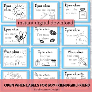 Open When Letter Labels: Boyfriend/Girlfriend Gift (Instant Download PDF)