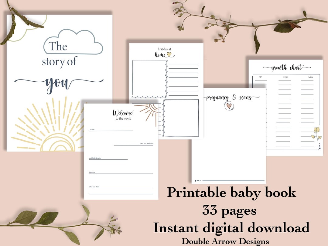 Hand-drawn Baby Memory Book Pages: First Year Milestones (letter PDF ...