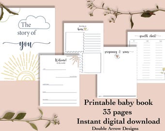 Hand-Drawn Baby Memory Book Pages: First Year Milestones (Letter PDF Instant Download