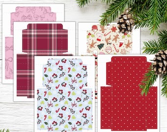 Printable gift boxes, gift card holders, and small box DIY, bundle of 5 Christmas-themed