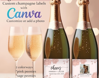 Customizable Champagne Labels: Bridal Shower & Wedding (Editable Canva Template, Digital Download)