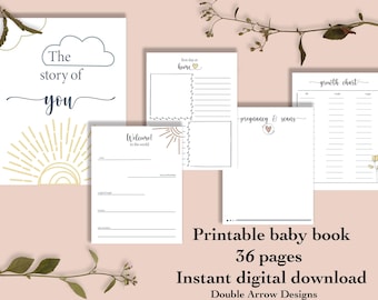 Hand-Drawn Baby Memory Book Pages: First Year Milestones (Letter PDF Instant Download