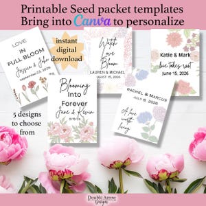 Enveloppe de modèle de paquet de graines de faveur de mariage imprimable. Sachets de graines pliables, 5 modèles