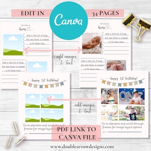 Printable Baby Memory Book: Hand-Drawn First Year Milestones (Letter PDF Downloadable Canva Template )