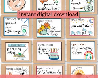 Open When Letter Labels: College Student Gift, Printable PDF