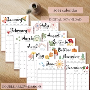 2025 Monthly Calendar Printable: Seasonal Design (Letter Size PDF)