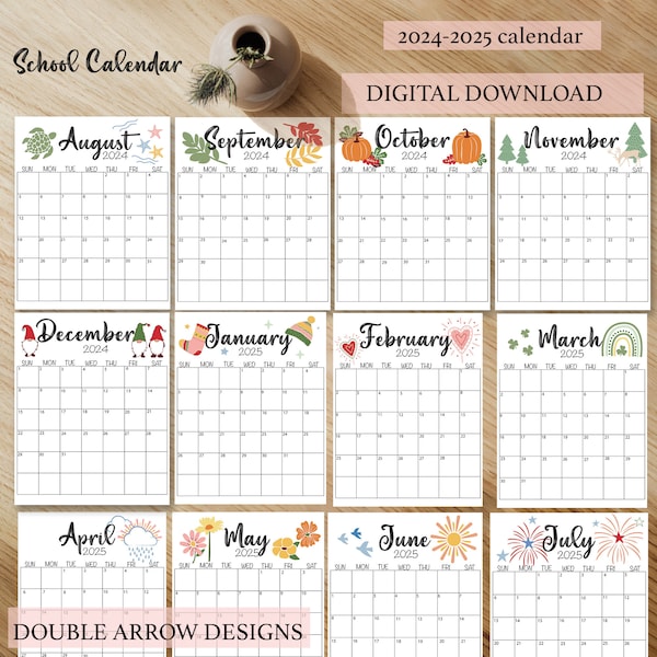 2024 2025 Calendar Printable, School Calendar, 24 25 Calendar ...