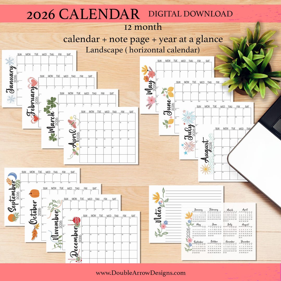 2026 Monthly Calendar Printable: Landscape Seasonal Design (letter-size ...