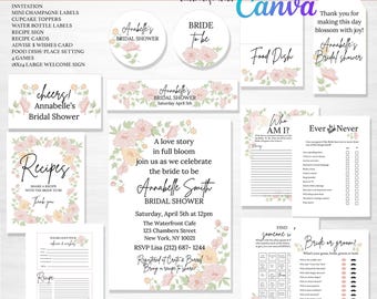 Spring Floral Bridal Shower Invitation Bundle: Editable Canva Templates (Digital Download