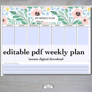 Editable Planner Printable | Instant Download Pdf Letter Size Portrait ...