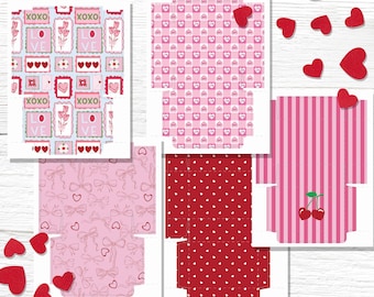 Valentine's Day printable gift boxes, small box DIY, bundle of 5 Valentine-themed