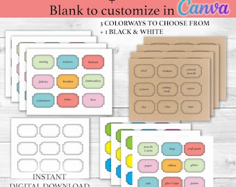 Printable craft labels, Customizable for supplies, instant download digital file, tags for storage bins