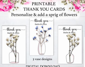 Printable Floral Thank You Cards: Personalized Favor Tags (Digital Download)