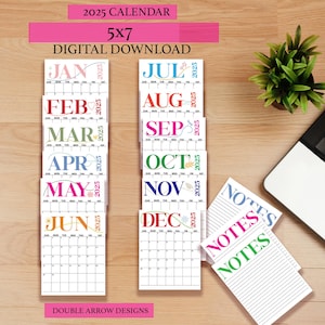 Kalender 2025 zum Ausdrucken, 5x7 Kalender 2025, Kalender 2025, Kalender zum Ausdrucken2025, Monatskalender 2025, Sofortkalender Download