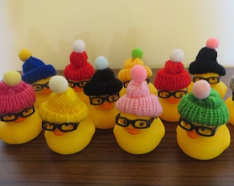 4 Nerd Rubber Ducks - we squeak and float! rubber ducks with glasses and beanies- parties, birthdays, gag gifts, parties- too cute for words